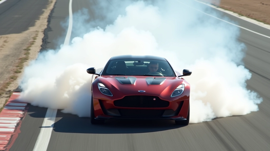 Supercar launching off starting line with minimal tire spin and clean acceleration trajectory
